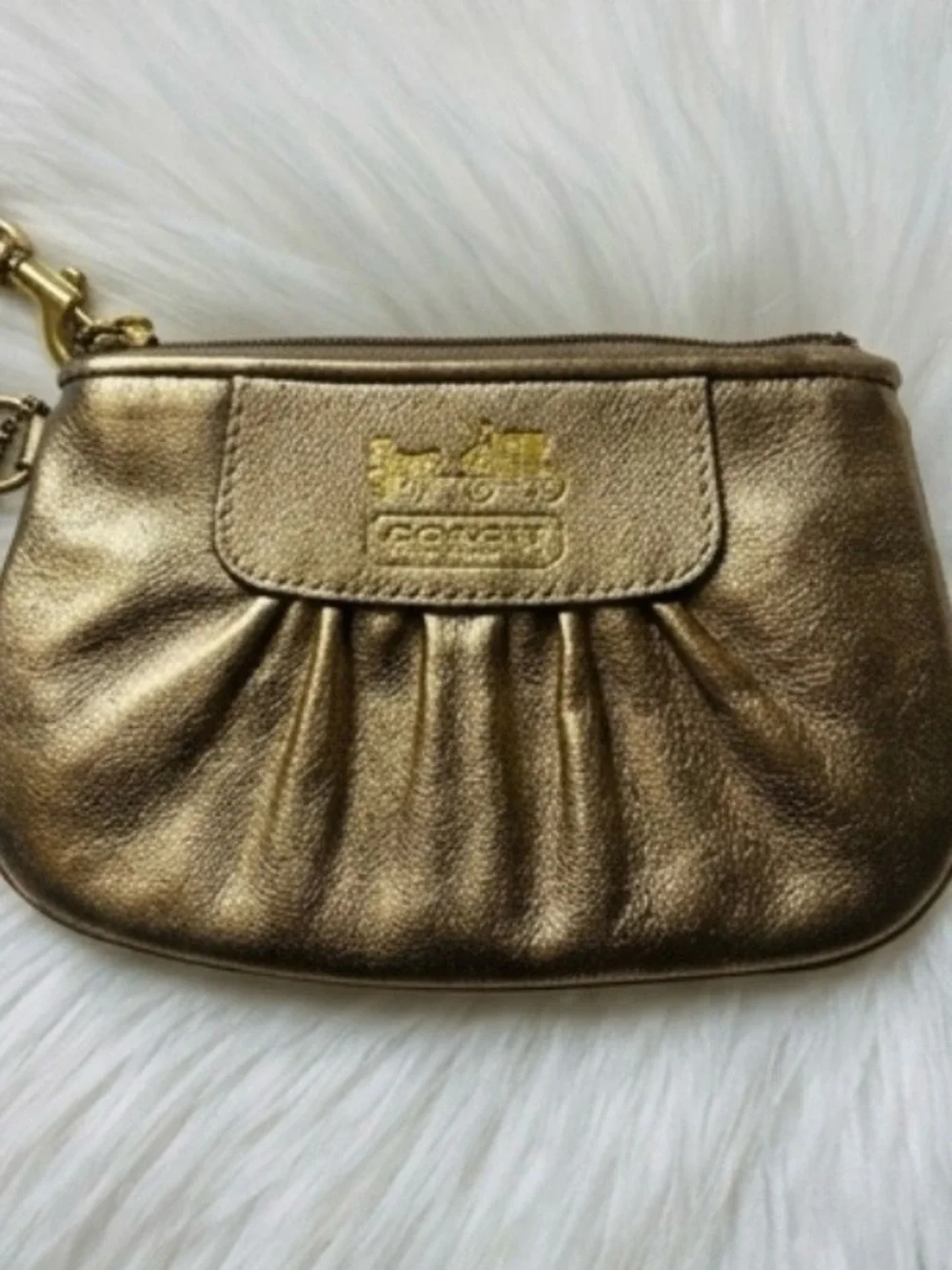 Coach Metallic Gold Leather Wristlet Clutch